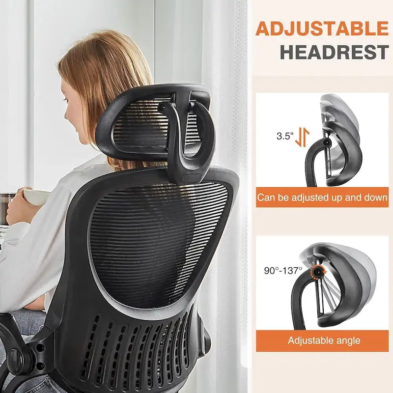 Office Computer Desk Chair, Ergonomic High-Back Mesh Rolling Work Chairs with Wheels &Adjustable Headrests, Comfy Flip-up Arms