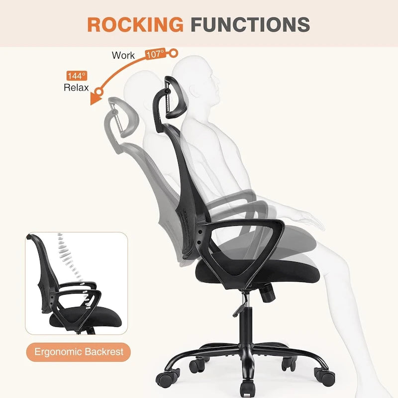 Office Computer Desk Chair, Ergonomic High-Back Mesh Rolling Work Chairs with Wheels &Adjustable Headrests, Comfy Flip-up Arms