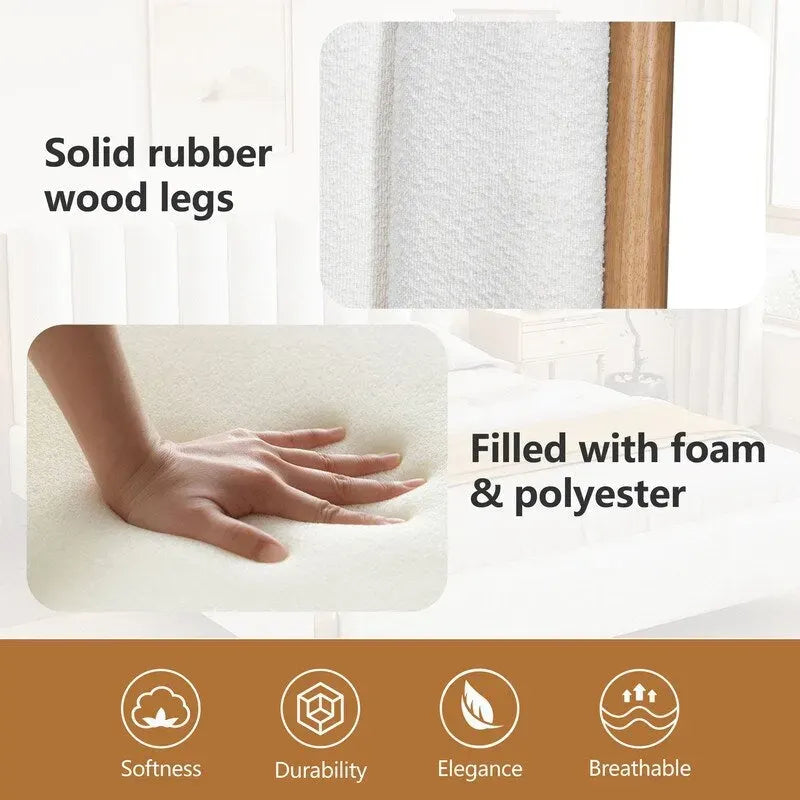 3-Pieces Bedroom Sets ,Bed Frame with Boucle Upholstered Thick Headboard, Solid Wooden Legs,Nightstands Set of 2 with Barn Door