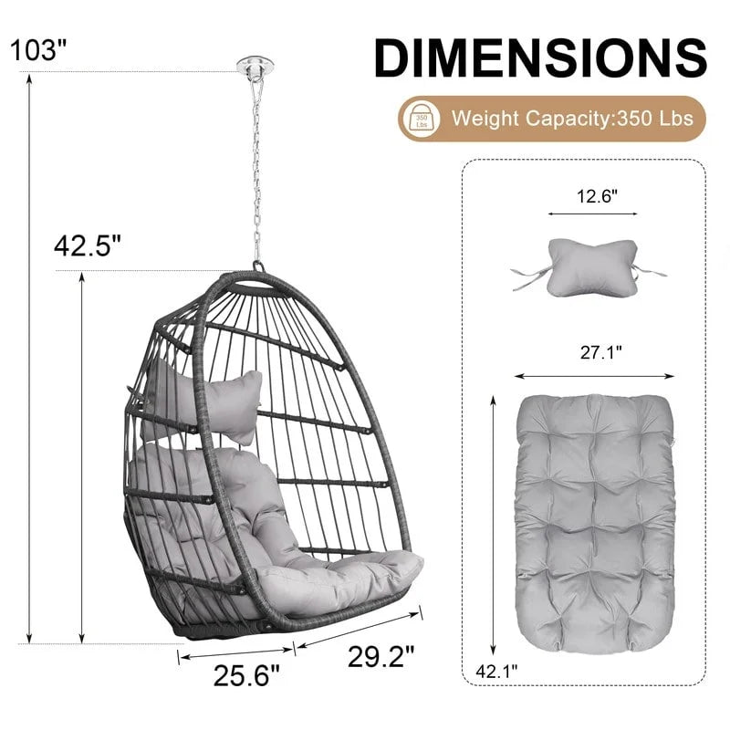 FINCATI Indoor Luxury Hanging Egg Chair Without Stand, 350 lbs Outdoor Egg Chair with No Stand, Egg Swing Chair Without Stand