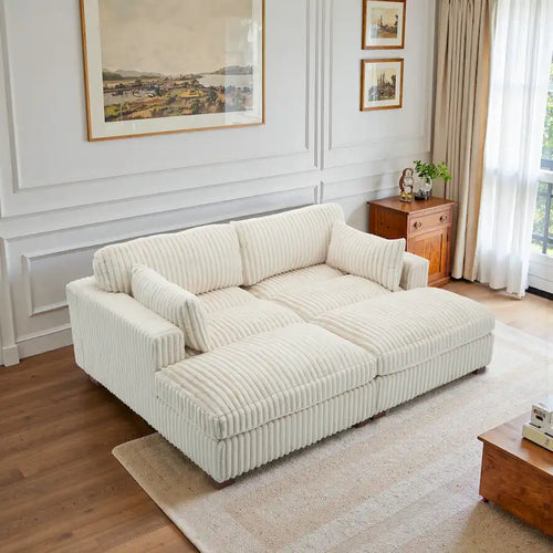 Divano componibile in velluto a coste da 208 cm con chaise longue