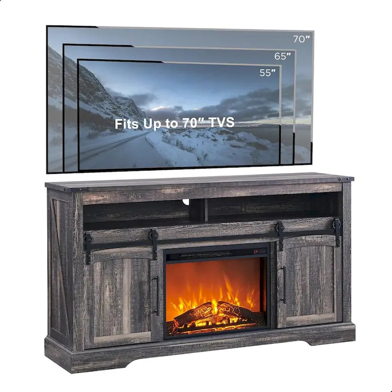 Farmhouse Fireplace TV Stand, Entertainment Center w/ Arched Door