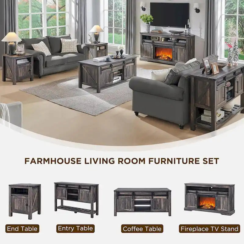 Farmhouse Fireplace TV Stand, Entertainment Center w/ Arched Door