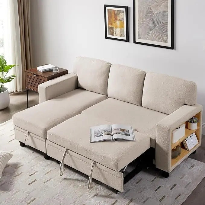 Modern Sleeper Sofa Bed, Couch Bed with Bookshelves & Charging Port