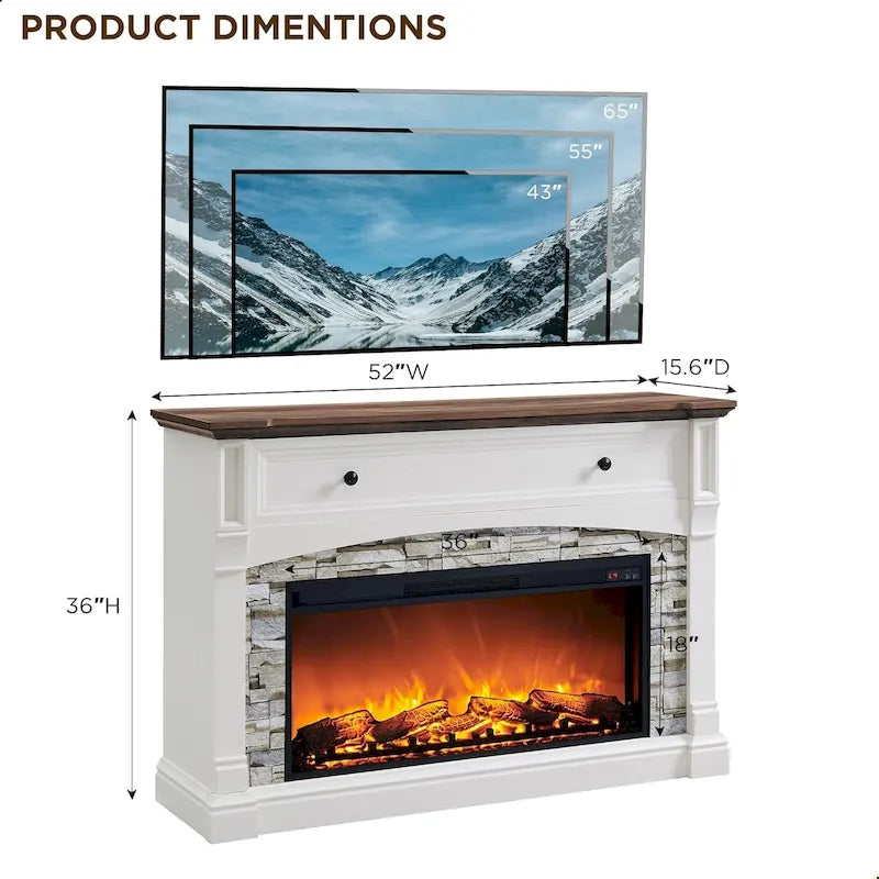 Farmhouse Fireplace TV Stand with Mantel, Tall Entertainment Center