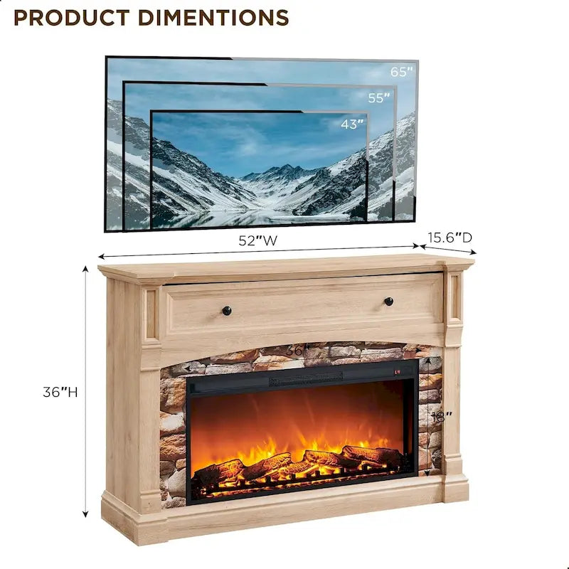 Farmhouse Fireplace TV Stand with Mantel, Tall Entertainment Center