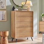 Mid Century Modern 5 Drawers Dresser, Wood Fluted Chest of Drawers
