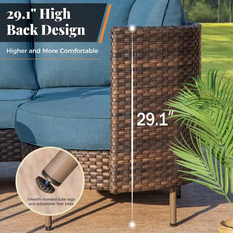MAISON ARTS 8-Piece Outdoor Sectional Sofa Set Wicker Conversation Set with Thick Cushion and 2 Round Table