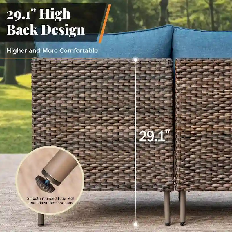 MAISON ARTS 8-Piece Outdoor Sectional Sofa Set Wicker Conversation Set with Thick Cushion and 2 Round Table