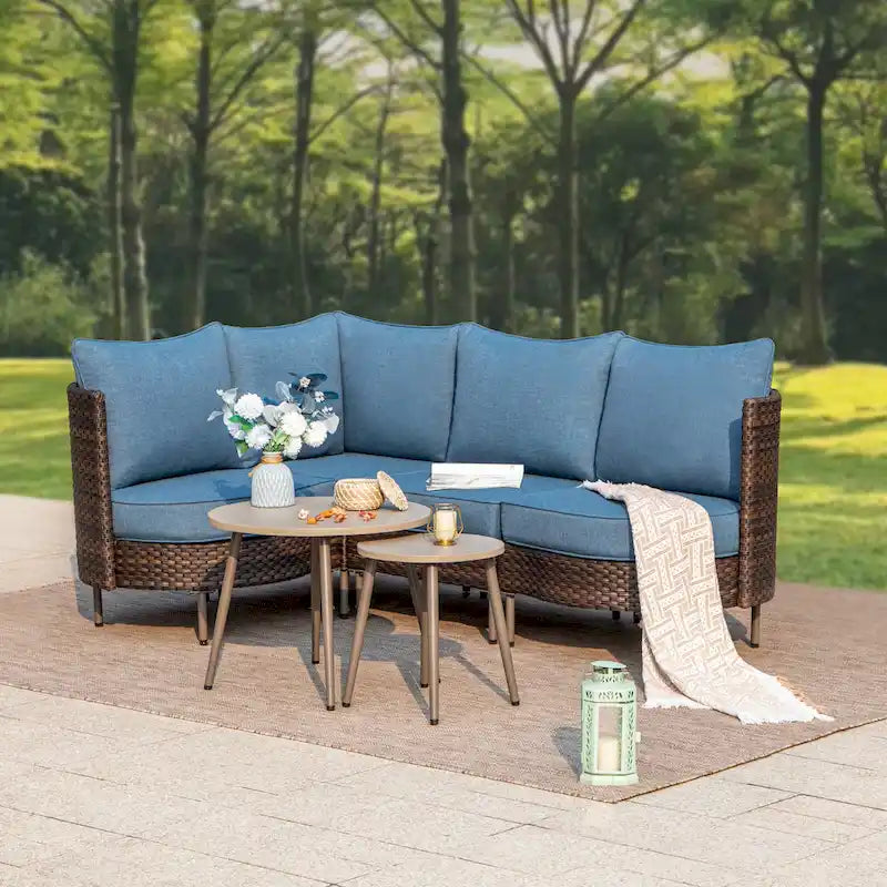 MAISON ARTS 8-Piece Outdoor Sectional Sofa Set Wicker Conversation Set with Thick Cushion and 2 Round Table