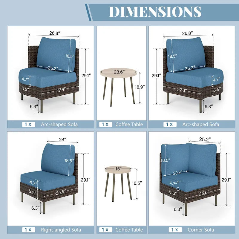 MAISON ARTS 8-Piece Outdoor Sectional Sofa Set Wicker Conversation Set with Thick Cushion and 2 Round Table