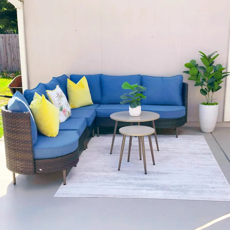 MAISON ARTS 8-Piece Outdoor Sectional Sofa Set Wicker Conversation Set with Thick Cushion and 2 Round Table