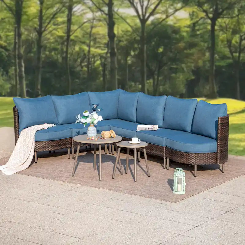 MAISON ARTS 8-Piece Outdoor Sectional Sofa Set Wicker Conversation Set with Thick Cushion and 2 Round Table