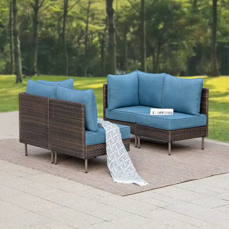 MAISON ARTS 8-Piece Outdoor Sectional Sofa Set Wicker Conversation Set with Thick Cushion and 2 Round Table