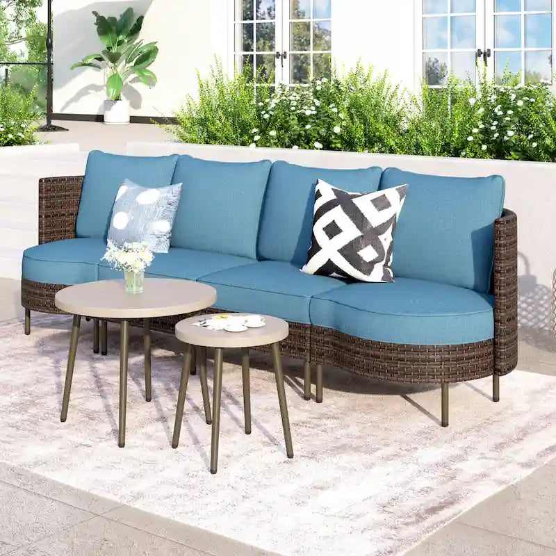 MAISON ARTS 8-Piece Outdoor Sectional Sofa Set Wicker Conversation Set with Thick Cushion and 2 Round Table