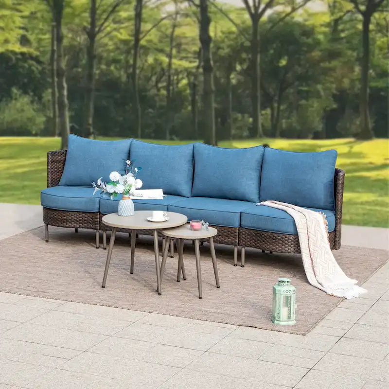 MAISON ARTS 8-Piece Outdoor Sectional Sofa Set Wicker Conversation Set with Thick Cushion and 2 Round Table