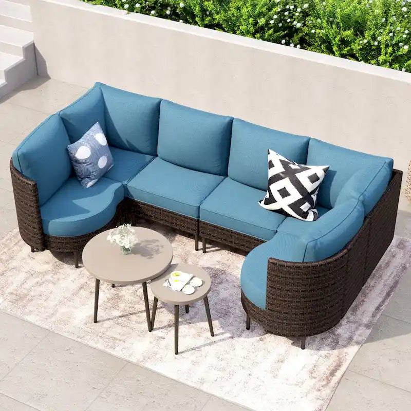 MAISON ARTS 8-Piece Outdoor Sectional Sofa Set Wicker Conversation Set with Thick Cushion and 2 Round Table