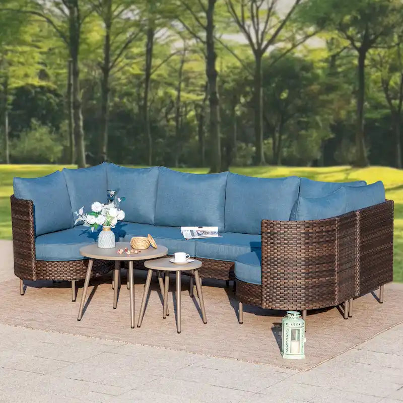 MAISON ARTS 8-Piece Outdoor Sectional Sofa Set Wicker Conversation Set with Thick Cushion and 2 Round Table