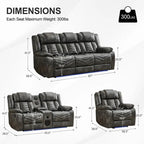 Power Recliner Sofa Set 6-Seater with Zero Gravity,Bass Speaker,Wireless Charger,USB/Type-C Ports,LED Lights,Cup Holders,Gray