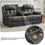 Power Recliner Sofa Set 6-Seater with Zero Gravity,Bass Speaker,Wireless Charger,USB/Type-C Ports,LED Lights,Cup Holders,Gray
