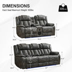 Power Recliner Sofa Set 6-Seater with Zero Gravity,Bass Speaker,Wireless Charger,USB/Type-C Ports,LED Lights,Cup Holders,Gray