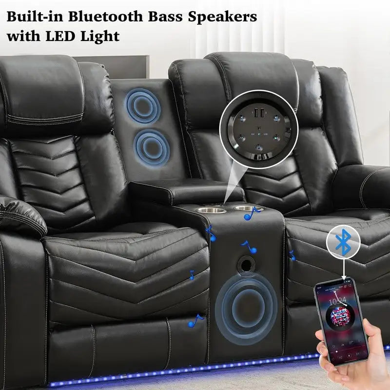 Power Recliner Sofa Set 6-Seater with Zero Gravity,Bass Speaker,Wireless Charger,USB/Type-C Ports,LED Lights,Cup Holders,Gray