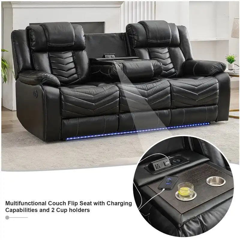 Power Recliner Sofa Set 6-Seater with Zero Gravity,Bass Speaker,Wireless Charger,USB/Type-C Ports,LED Lights,Cup Holders,Gray