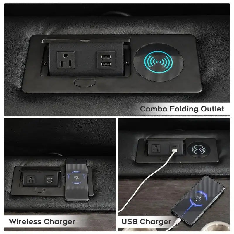 Power Recliner Sofa Set 6-Seater with Zero Gravity,Bass Speaker,Wireless Charger,USB/Type-C Ports,LED Lights,Cup Holders,Gray