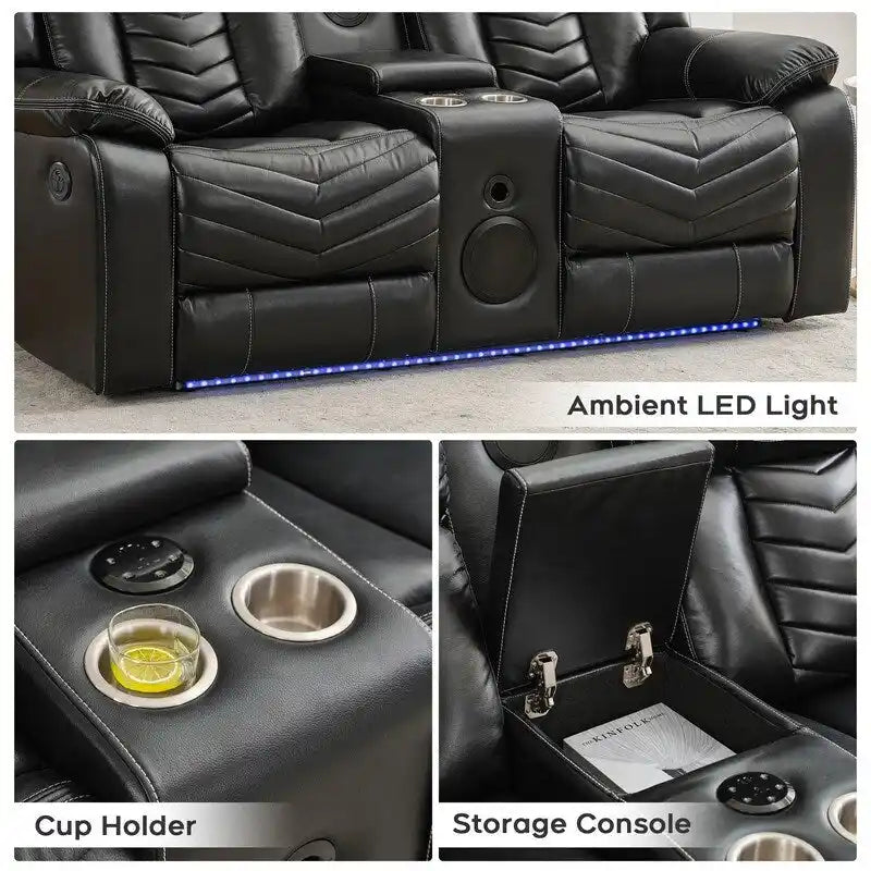 Power Recliner Sofa Set 6-Seater with Zero Gravity,Bass Speaker,Wireless Charger,USB/Type-C Ports,LED Lights,Cup Holders,Gray