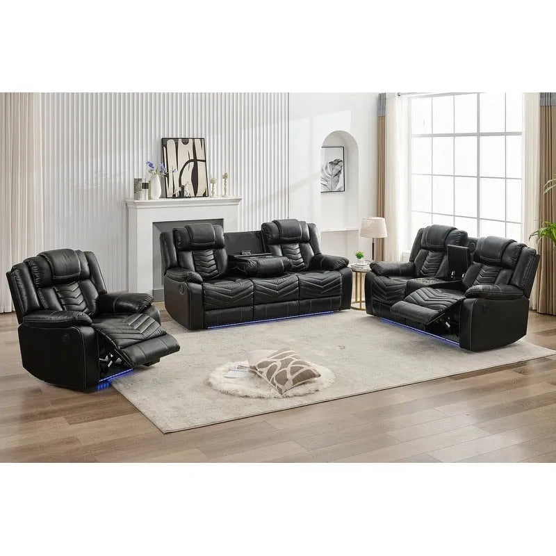 Power Recliner Sofa Set 6-Seater with Zero Gravity,Bass Speaker,Wireless Charger,USB/Type-C Ports,LED Lights,Cup Holders,Gray