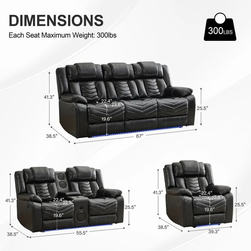 Power Recliner Sofa Set 6-Seater with Zero Gravity,Bass Speaker,Wireless Charger,USB/Type-C Ports,LED Lights,Cup Holders,Gray