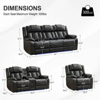 Power Recliner Sofa Set 6-Seater with Zero Gravity,Bass Speaker,Wireless Charger,USB/Type-C Ports,LED Lights,Cup Holders,Gray