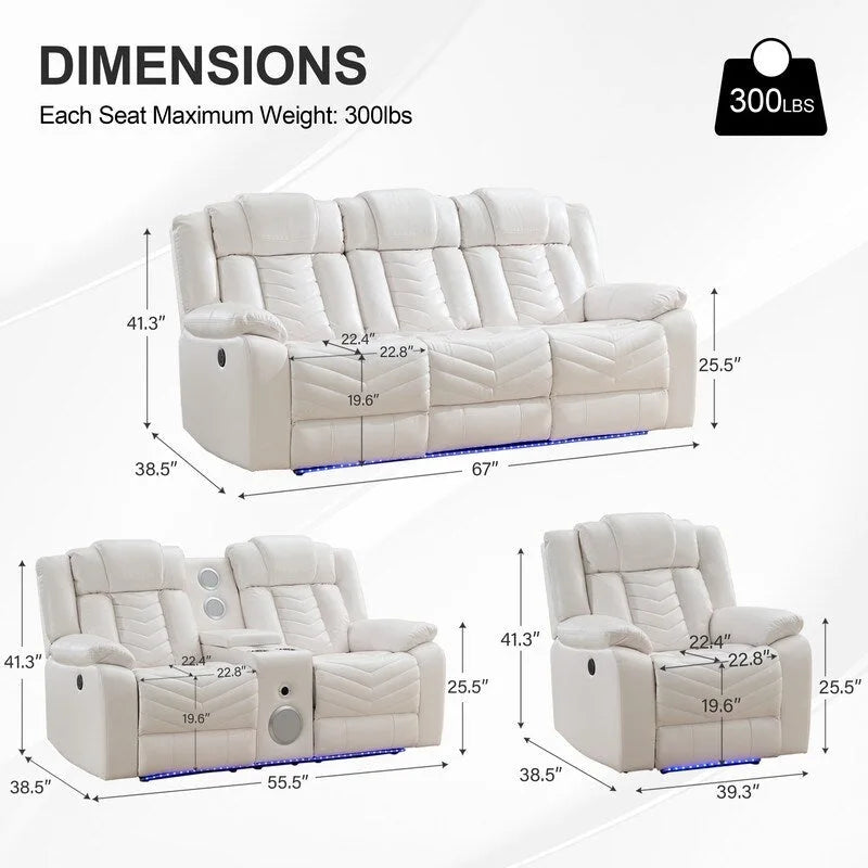 Power Recliner Sofa Set 6-Seater with Zero Gravity,Bass Speaker,Wireless Charger,USB/Type-C Ports,LED Lights,Cup Holders,Gray