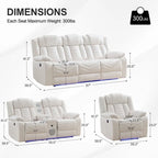 Power Recliner Sofa Set 6-Seater with Zero Gravity,Bass Speaker,Wireless Charger,USB/Type-C Ports,LED Lights,Cup Holders,Gray
