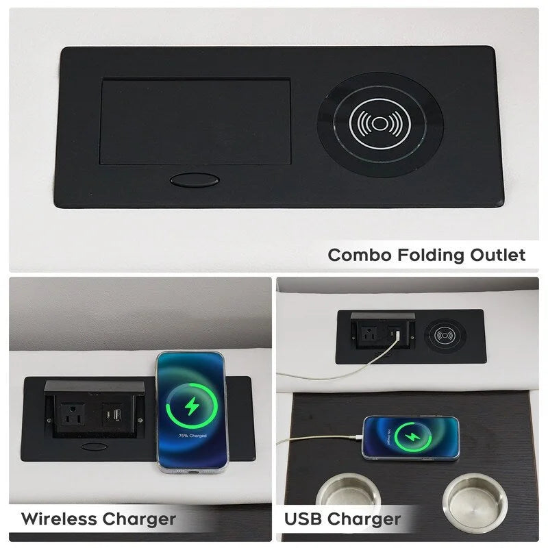 Power Recliner Sofa Set 6-Seater with Zero Gravity,Bass Speaker,Wireless Charger,USB/Type-C Ports,LED Lights,Cup Holders,Gray