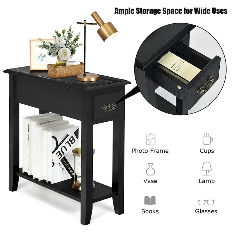 Gymax Set of 2 Nightstand 2 Tier End Bedside Sofa Side Table w/Drawer - See Details