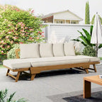 Outdoor Daybed Sofa - 3-Seater with Foldable Arms, Acacia Wood Frame & Removable Cushions