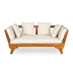 Outdoor Daybed Sofa - 3-Seater with Foldable Arms, Acacia Wood Frame & Removable Cushions