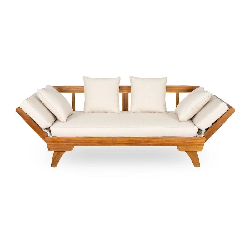 Outdoor Daybed Sofa - 3-Seater with Foldable Arms, Acacia Wood Frame & Removable Cushions