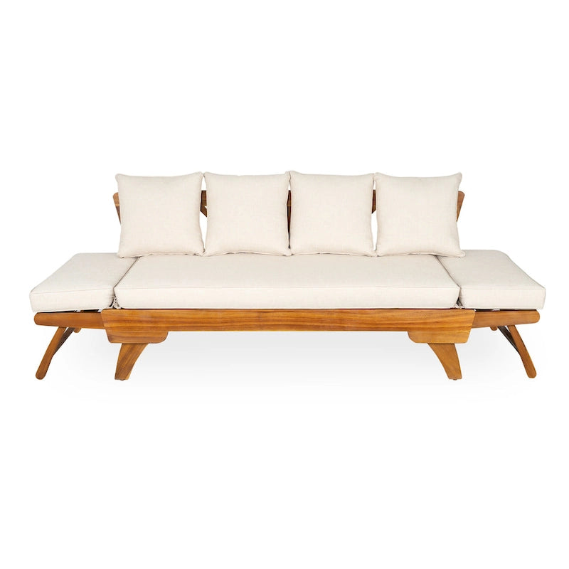 Outdoor Daybed Sofa - 3-Seater with Foldable Arms, Acacia Wood Frame & Removable Cushions