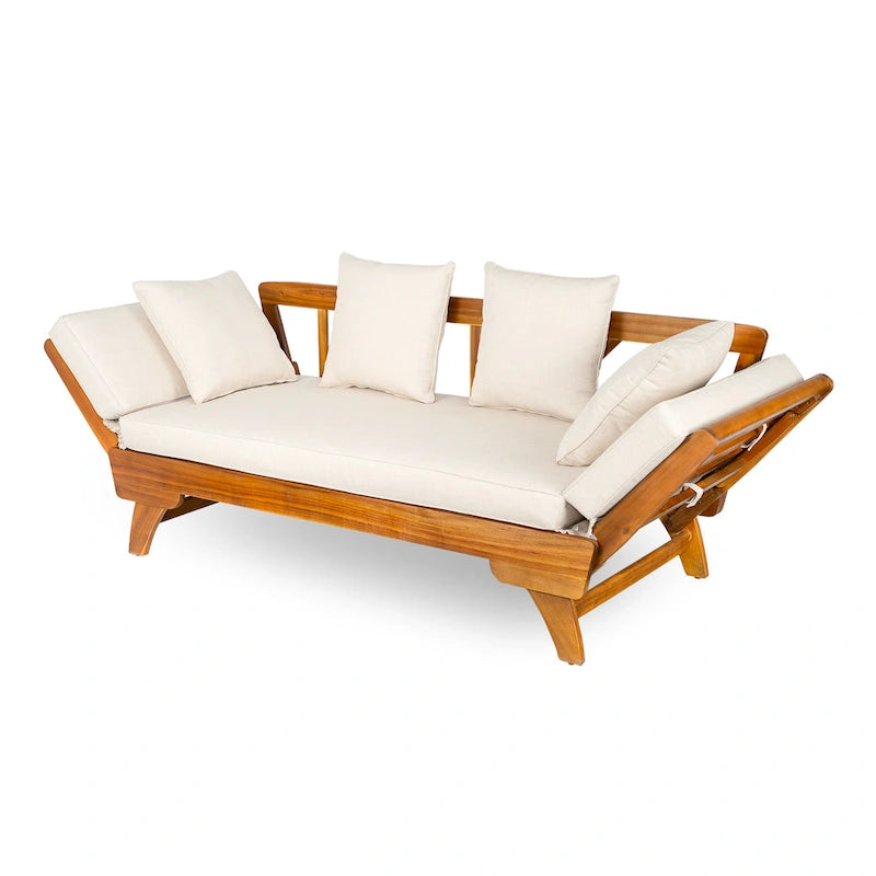 Outdoor Daybed Sofa - 3-Seater with Foldable Arms, Acacia Wood Frame & Removable Cushions