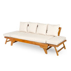 Outdoor Daybed Sofa - 3-Seater with Foldable Arms, Acacia Wood Frame & Removable Cushions