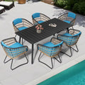 Outdoor Patio Rectangular Aluminum Dining Table Set with Umbrella Hole with Rattan Chair