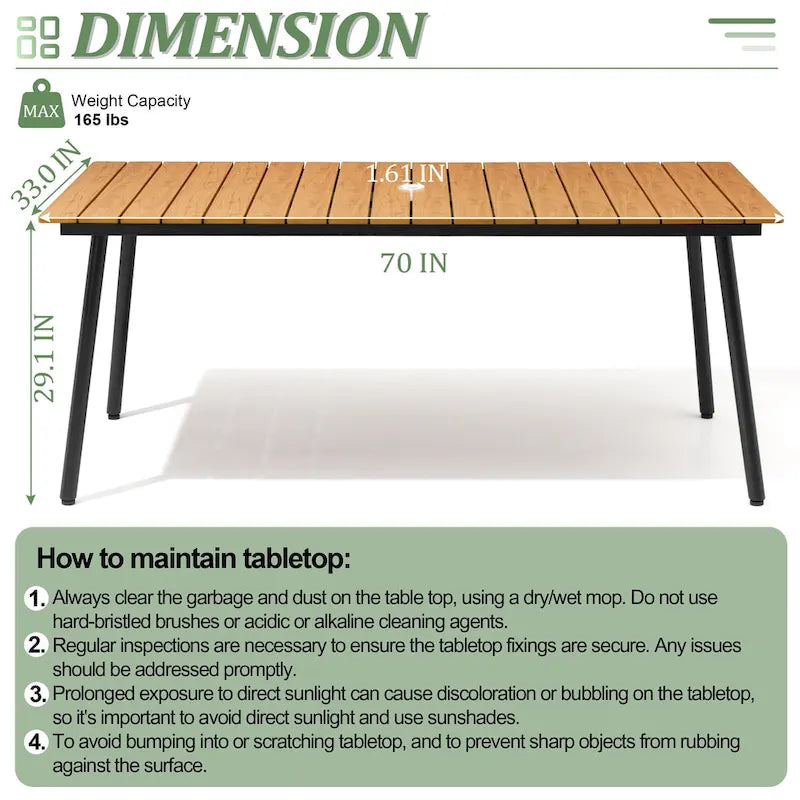 Outdoor Patio Rectangular Aluminum Dining Table Set with Umbrella Hole with Rattan Chair