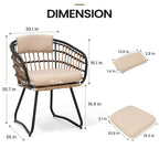 Outdoor Patio Rectangular Aluminum Dining Table Set with Umbrella Hole with Rattan Chair