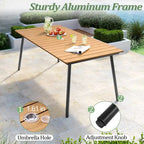 Outdoor Patio Rectangular Aluminum Dining Table Set with Umbrella Hole with Rattan Chair