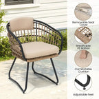 Outdoor Patio Rectangular Aluminum Dining Table Set with Umbrella Hole with Rattan Chair