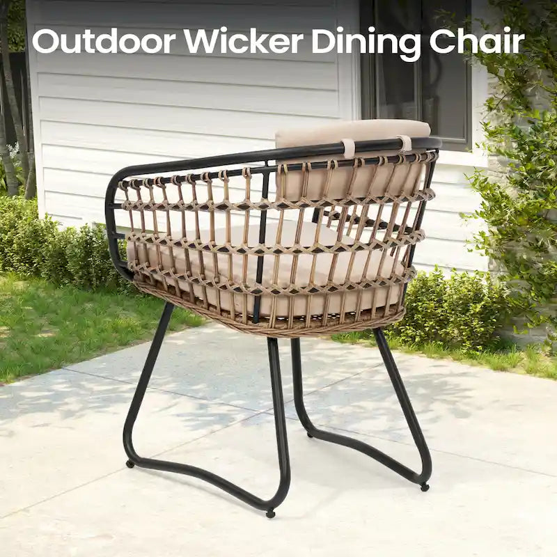 Outdoor Patio Rectangular Aluminum Dining Table Set with Umbrella Hole with Rattan Chair