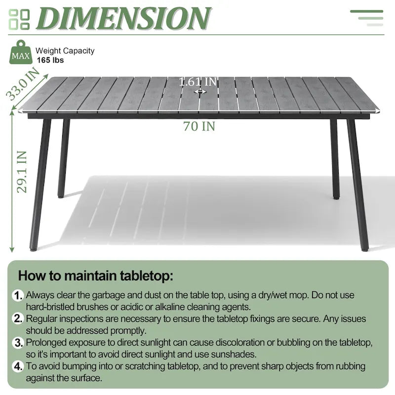 Outdoor Patio Rectangular Aluminum Dining Table Set with Umbrella Hole with Rattan Chair