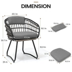 Outdoor Patio Rectangular Aluminum Dining Table Set with Umbrella Hole with Rattan Chair